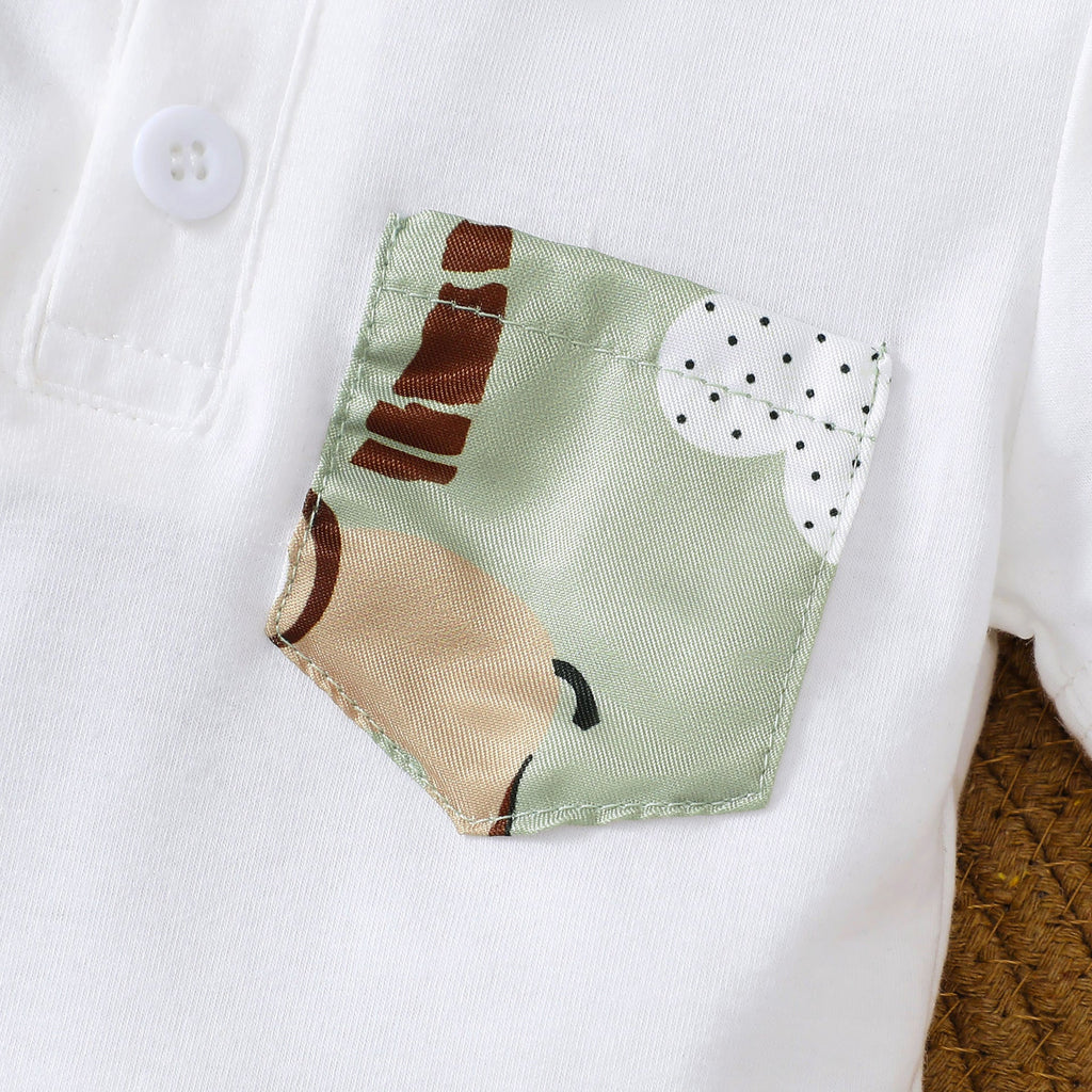 Cute white cotton short sleeve t-shirt and pants set for baby boys