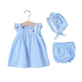 Blue thin princess dress summer suit for baby girls with sleeveless top and pants