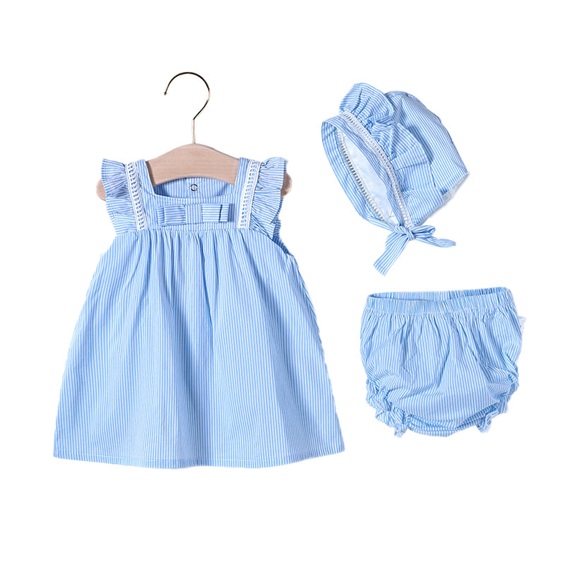 Blue thin princess dress summer suit for baby girls with sleeveless top and pants