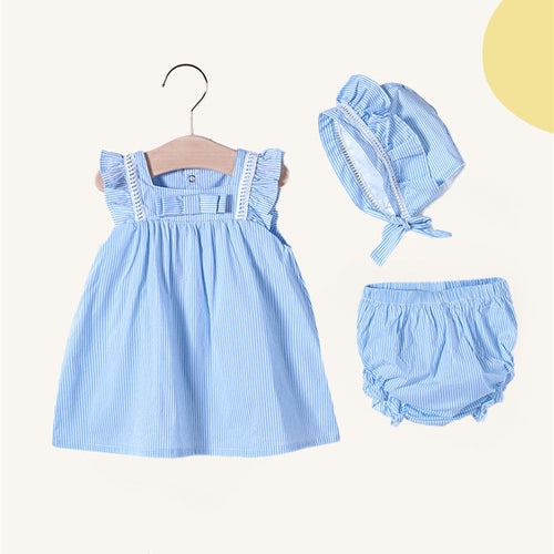 Blue thin princess dress summer suit for baby girls with sleeveless top and pants