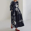 Women's round neck printed long sleeve fashion midi dress