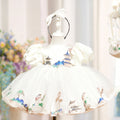 Children's white satin ball gown with puff sleeves for girls