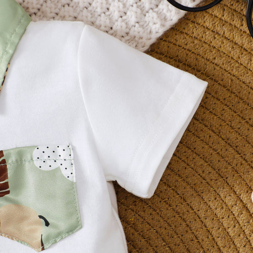 Cute white cotton short sleeve t-shirt and pants set for baby boys