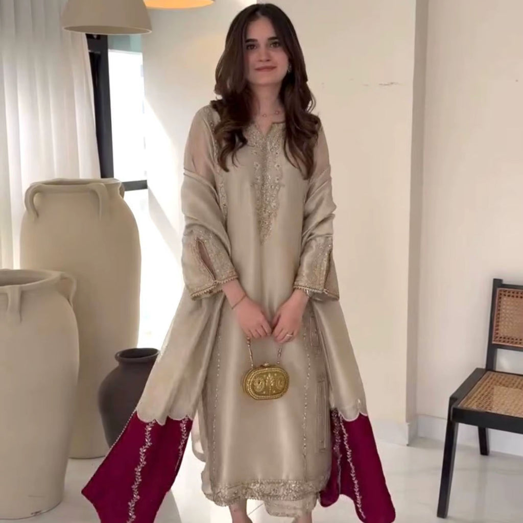 Women's top, palazzo pants and dupatta three-piece ethnic set