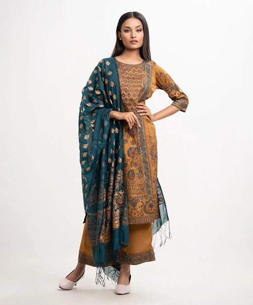 Ash cotton karchupi salwar kameez with palazzo pants and dupatta for women