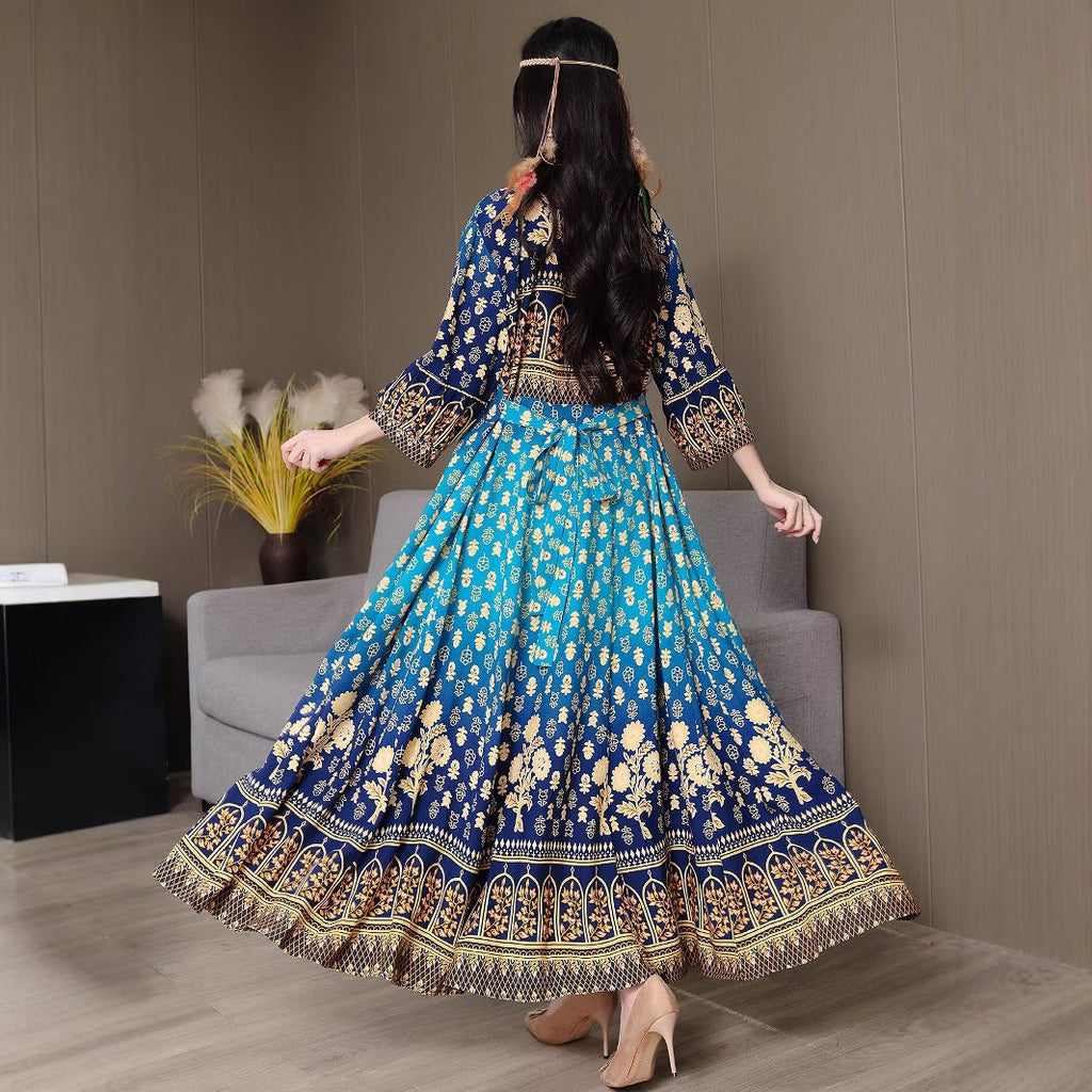 Bohemian style embroidered ethnic swing dress in vibrant colors