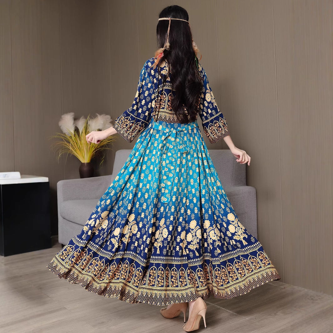 Bohemian style embroidered ethnic swing dress in vibrant colors